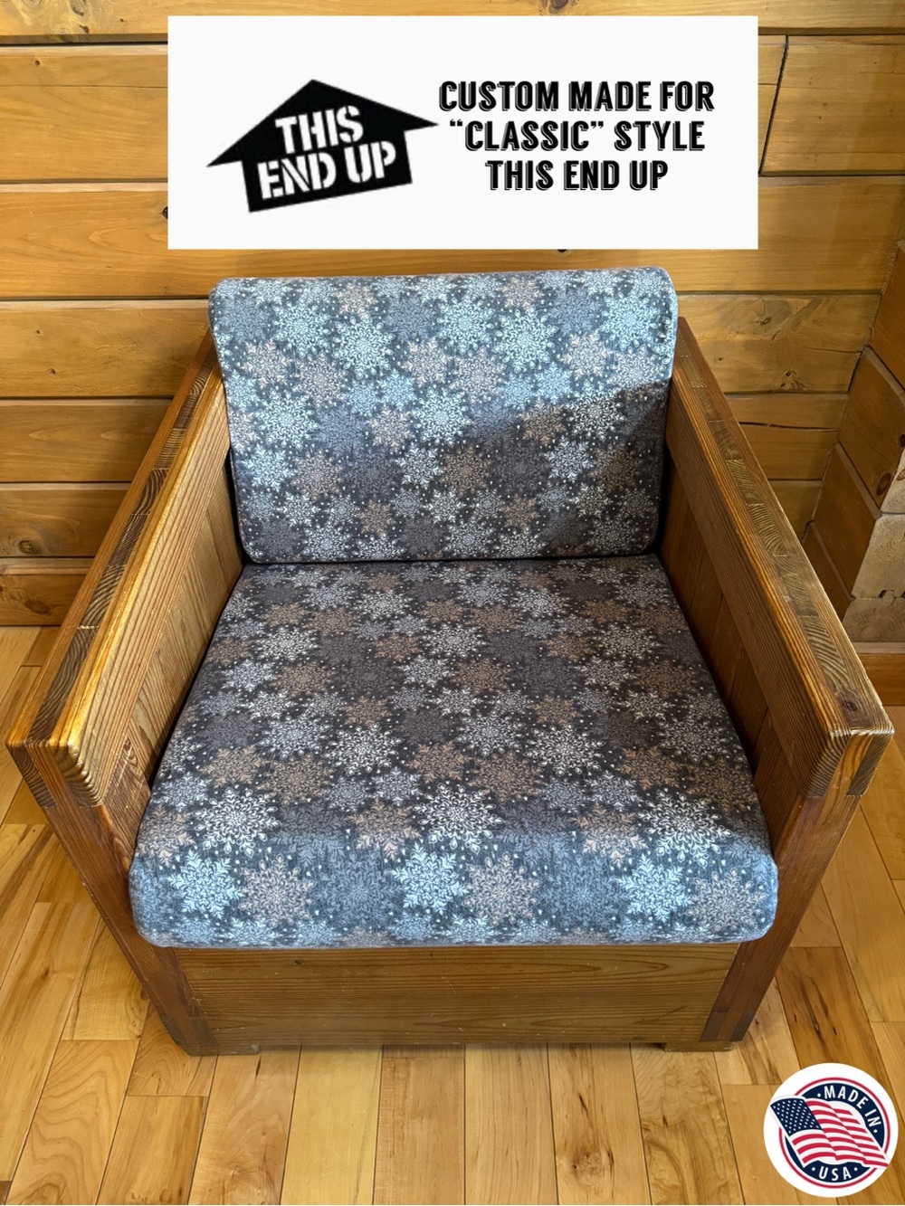 Custom THIS END UP Classic Chair Cover “Snowflake Sky” Machine Washable Flannel